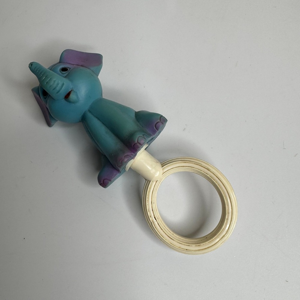Vintage Elephant Teether Toy‎ Blue Purple Ring Made in Taiwan